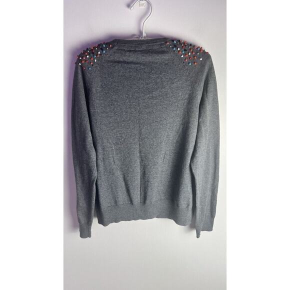 Anthropologie Moth Pom Pom Confetti Grey Cardigan Cotton Cashmere Blend Small - Picture 3 of 11